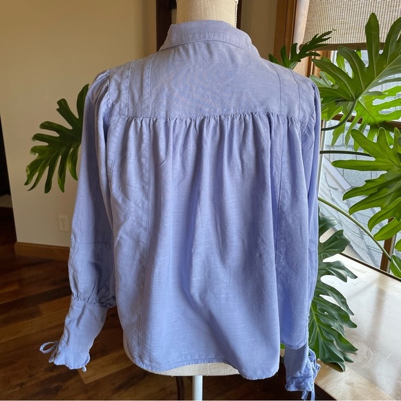 Free People Puff Long Sleeve Blue Button-Up Kiss Kiss Laced Cuff Blouse XS - Picture 4 of 15